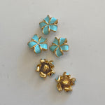Botón Flor Turquesa/Dorado 4 Unidades